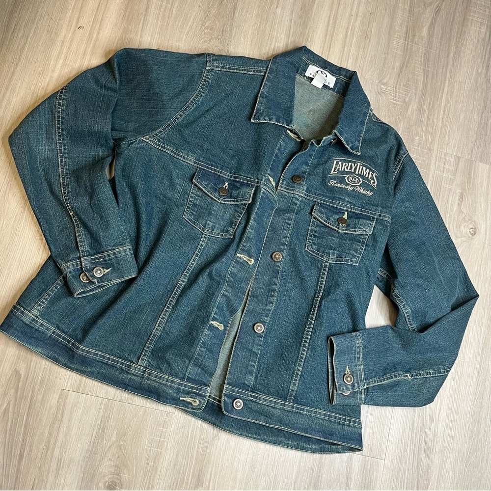 Woman’s Denim Jacket with Embroidered Logo Kentucky Whiskey Early Times Sz Large